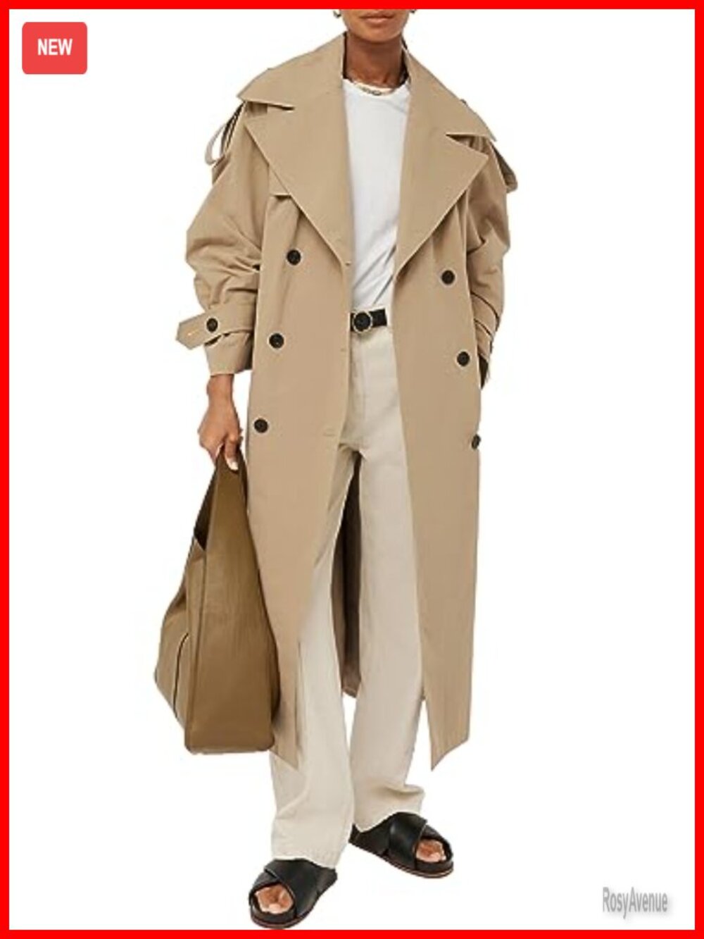 Oversized Long Trench Coat Double Breasted Lapel Windproof Polyester Spandex